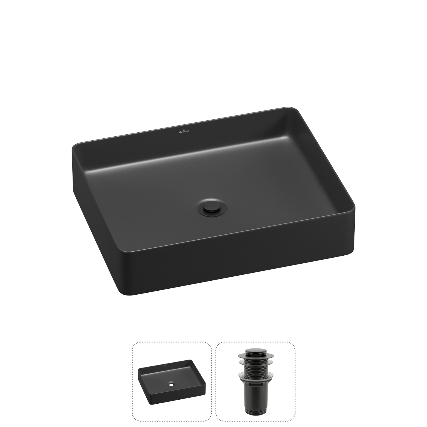 Изображение товара Раковина Wellsee freedom 2.0 20214520R черная прямоугольная с донный клапан