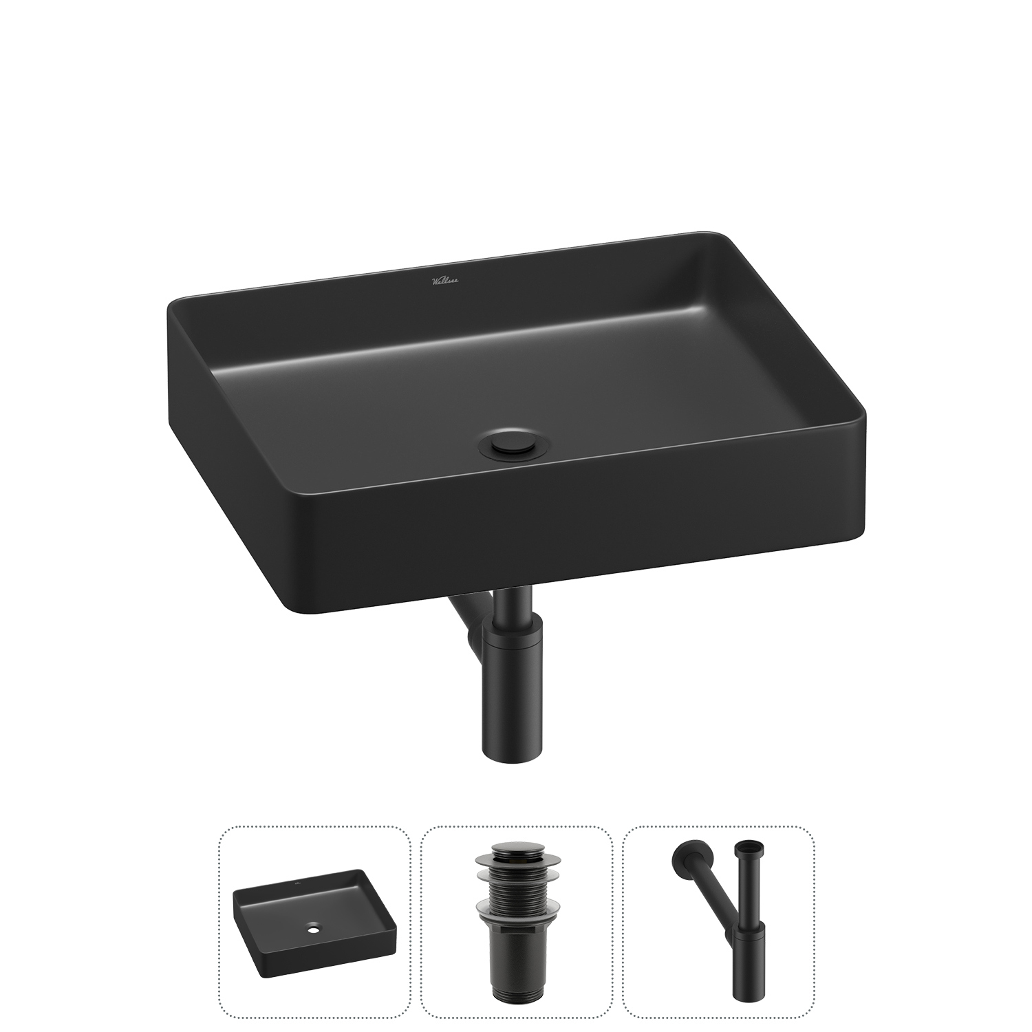 Изображение товара Раковина Wellsee freedom 2.0 20214523R 51см черная с сифон и клапаном