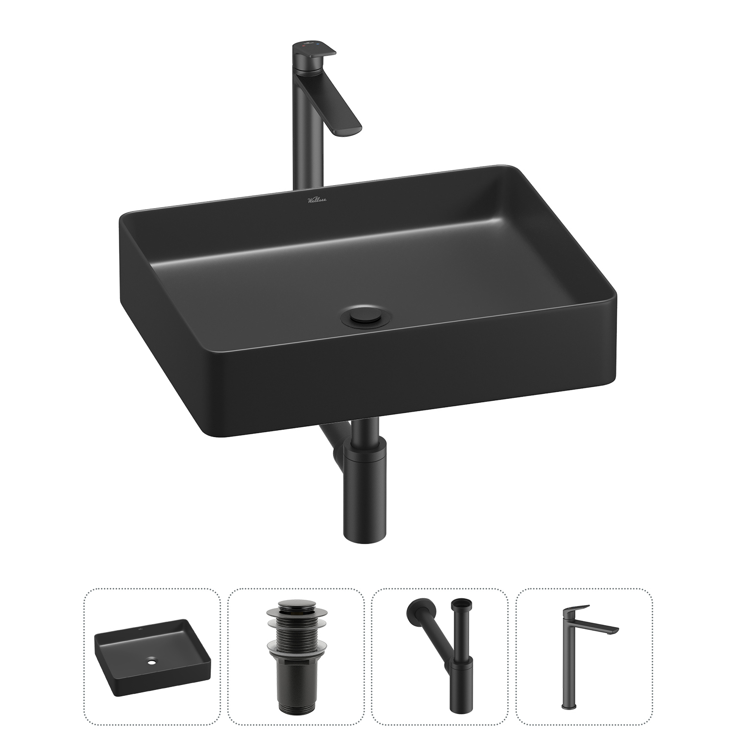 Изображение товара Раковина Wellsee freedom 2.0 20214526R 51 см черная комплект 4 в 1