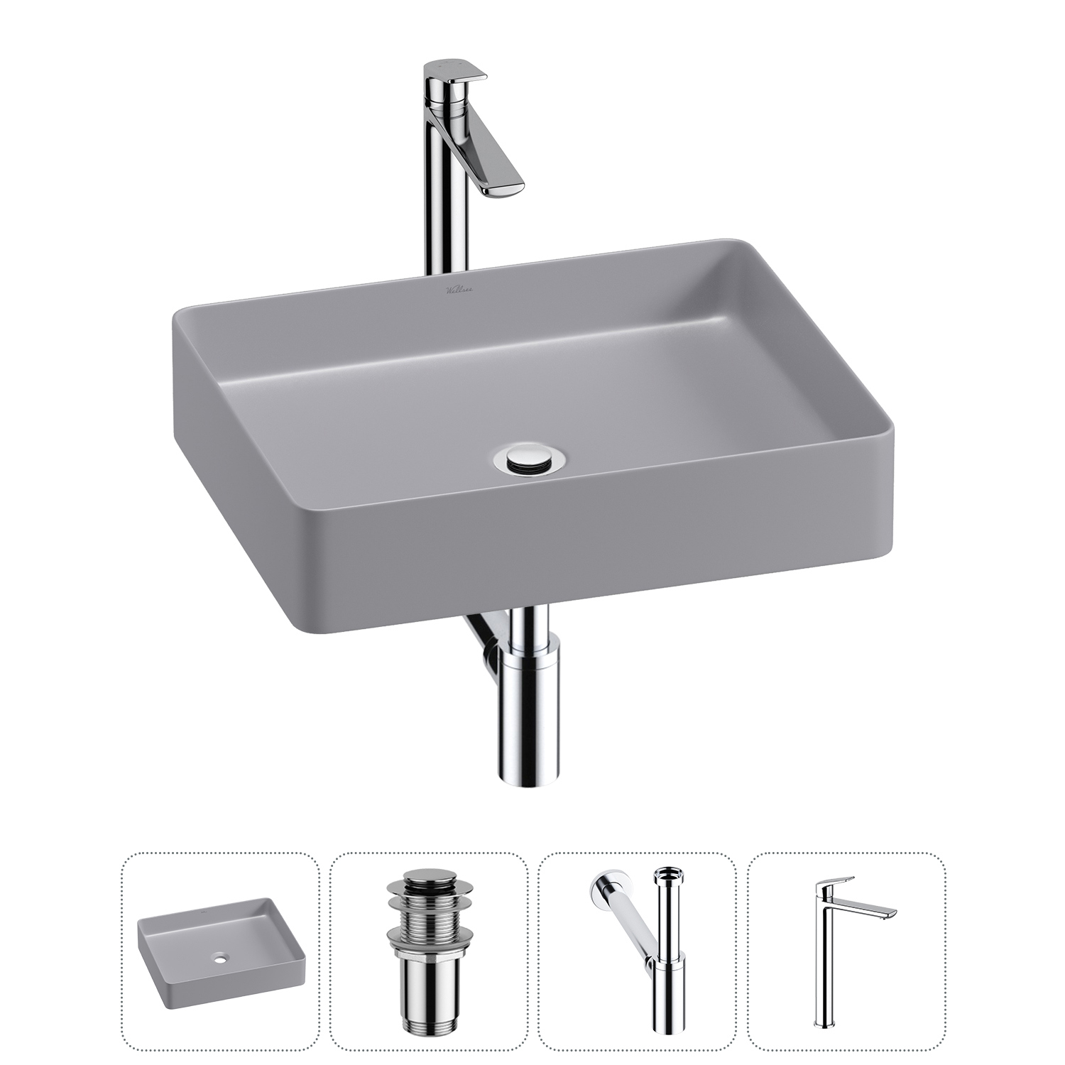 Изображение товара Раковина Wellsee freedom 2.0 20214533R 51 см комплект 4 в 1 с сифоном и смесителем