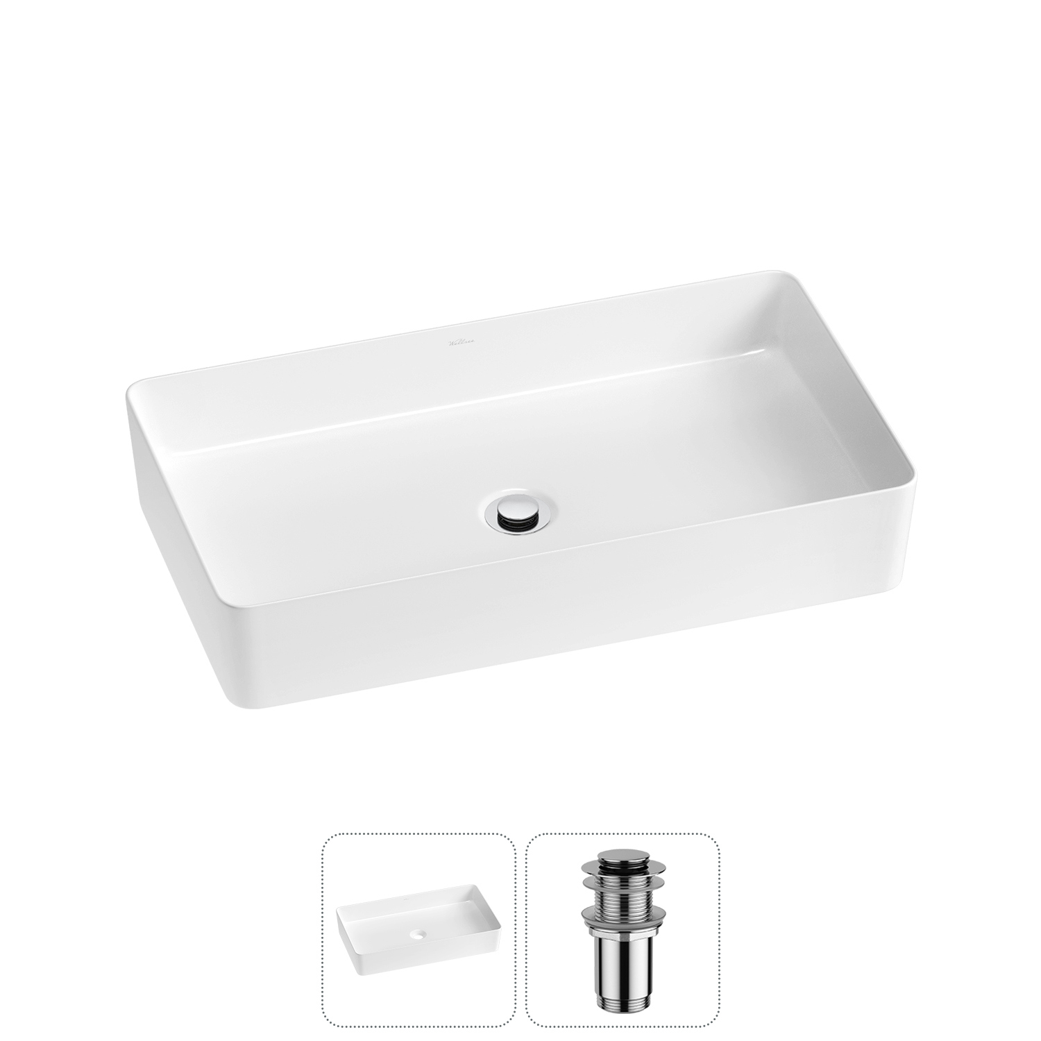 Изображение товара Раковина накладная Wellsee Freedom 2.0 60 см белая с донным клапаном