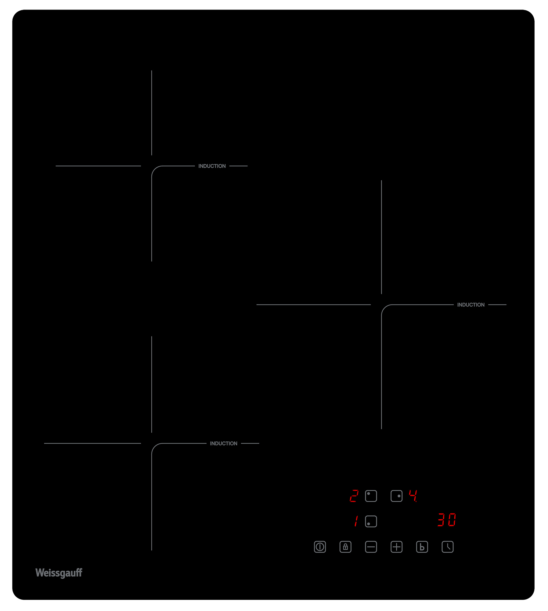 Изображение товара Индукционная варочная панель Weissgauff HI 430 BA Cross 45 см 3 конфорки цвет черный