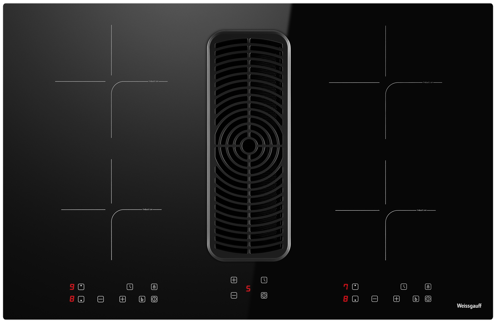 Изображение товара Стеклокерамическая варочная панель Weissgauff Weissgauff HI 840 Tesla Cross Air 80.5 см 4 конфорки цвет черный