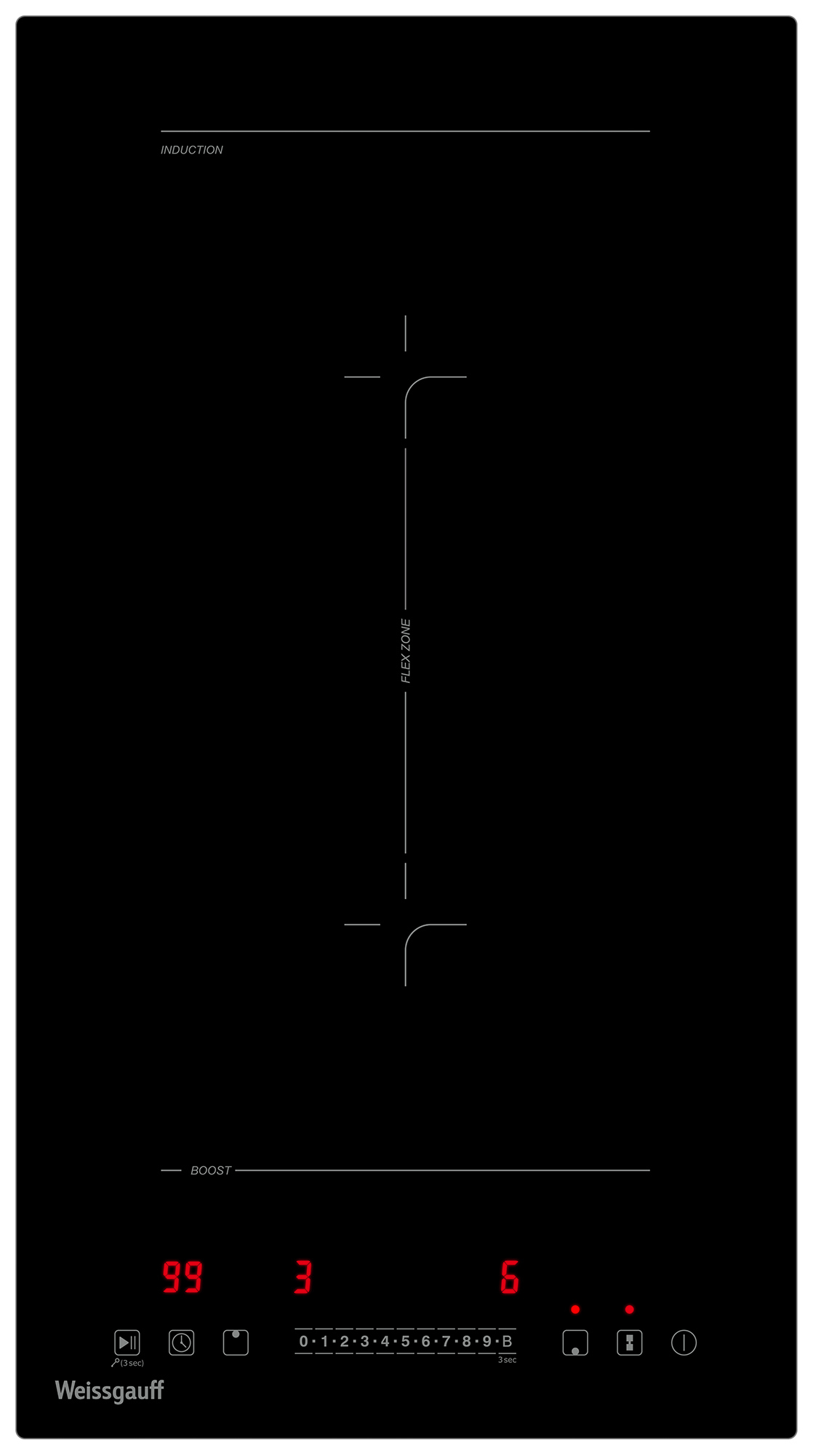Изображение товара Индукционная варочная панель Weissgauff HI 32 BFZC 2 конфорки дизайн Домино черная