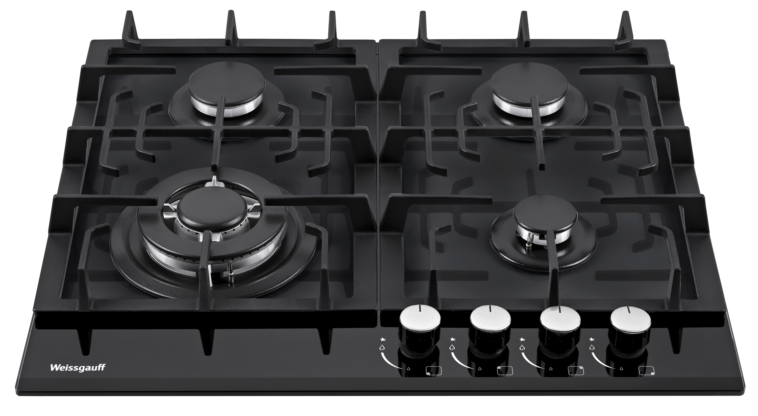 Изображение товара Газовая варочная панель Weissgauff 381351 4 конфорки черная с электроподжиг