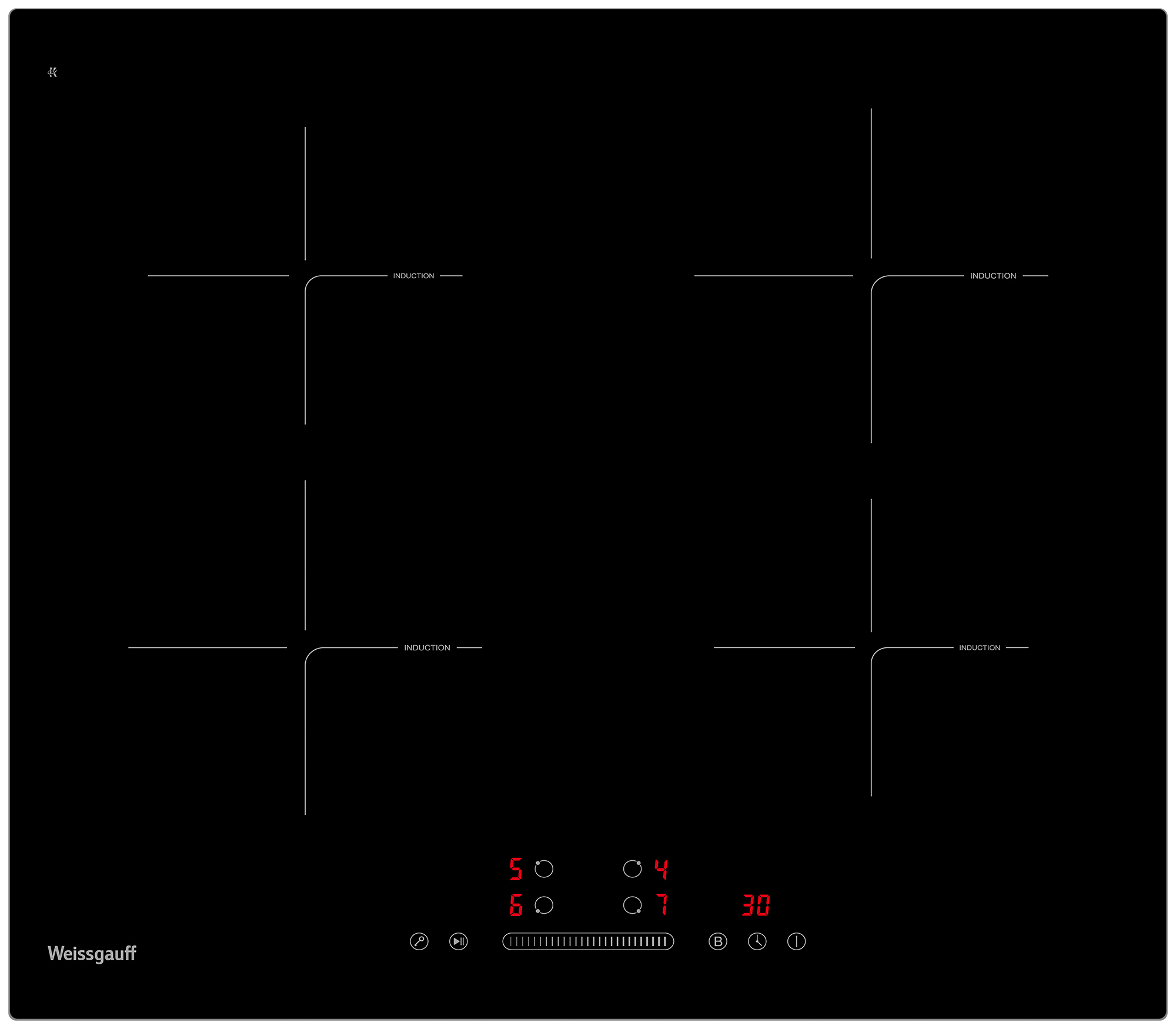 Изображение товара Индукционная варочная панель Weissgauff HI 632 BA 4 конфорки сенсорное управление