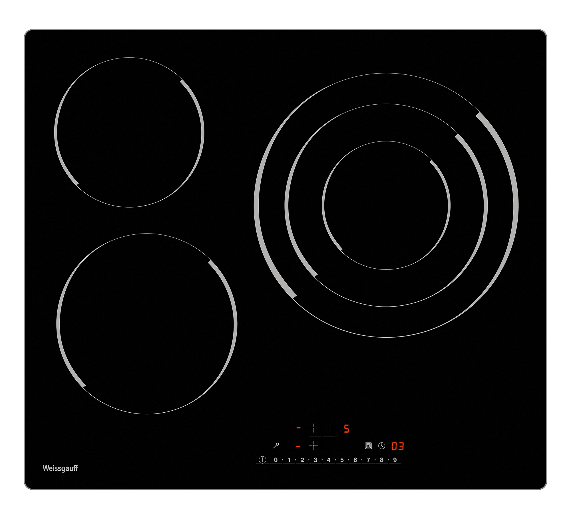 Изображение товара Электрическая варочная панель Weissgauff HV 633 BS 3 конфорки стеклокерамика черный