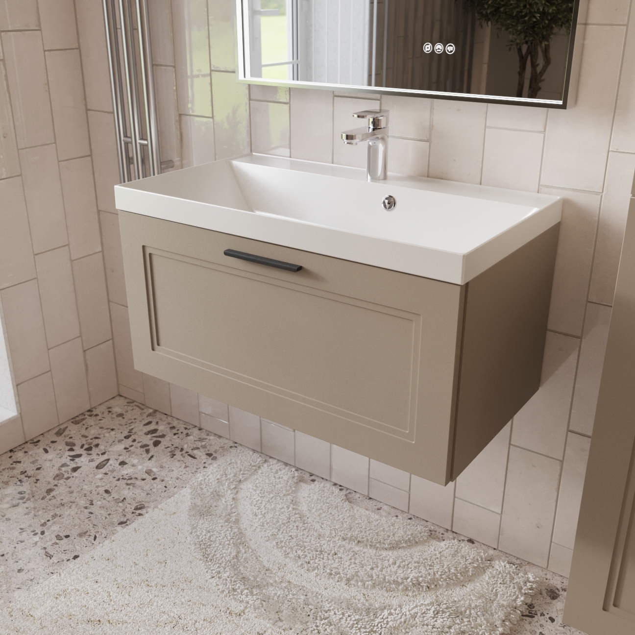 Изображение товара Тумба с раковиной для ванной Mebelvann Arcadia ARC10801200501A 80см подвесная цвет бежевый