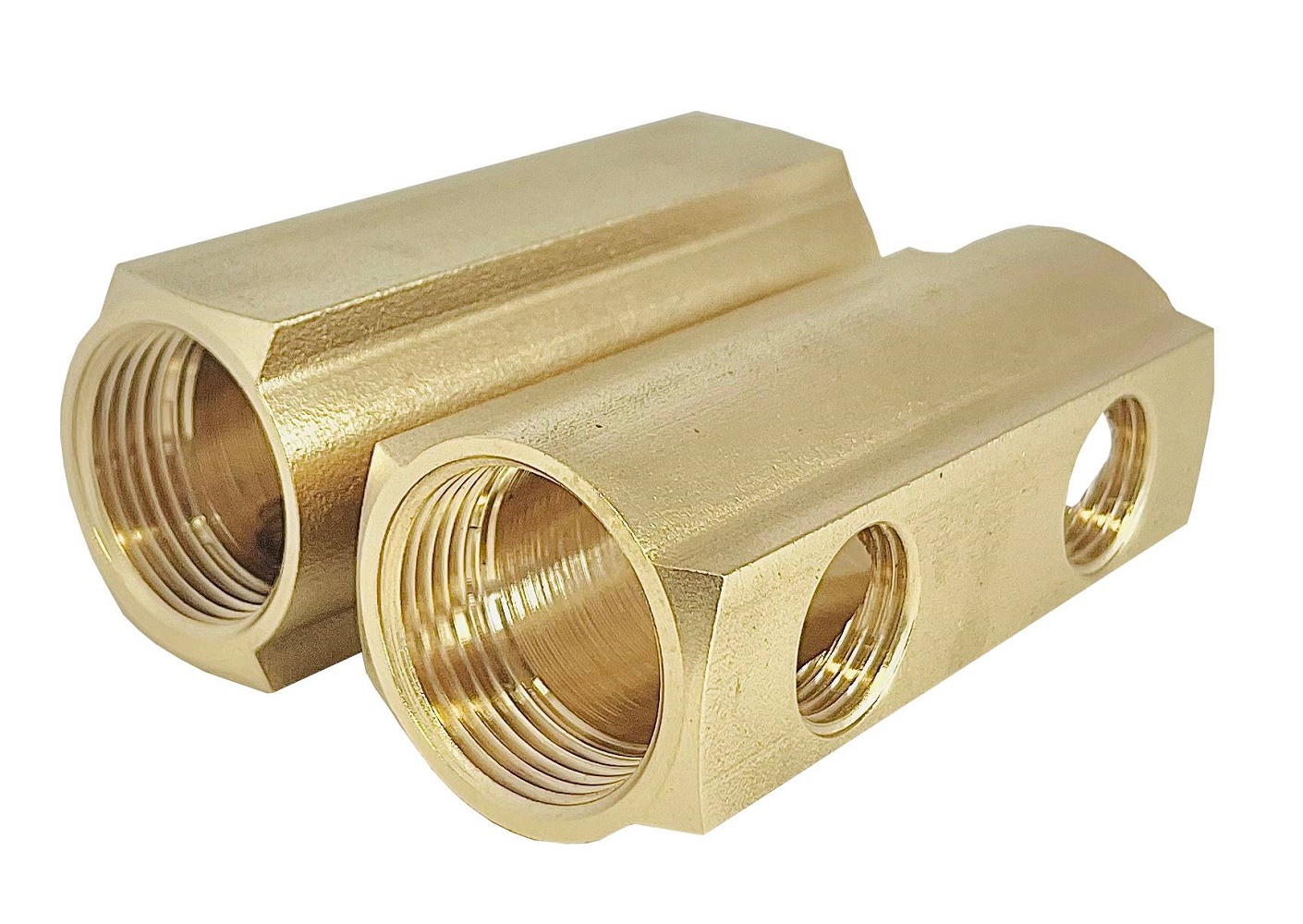 Изображение товара Коллектор распределительный Апогей 422001 1"x1/2" под плоское уплотнение 2 выхода латунь