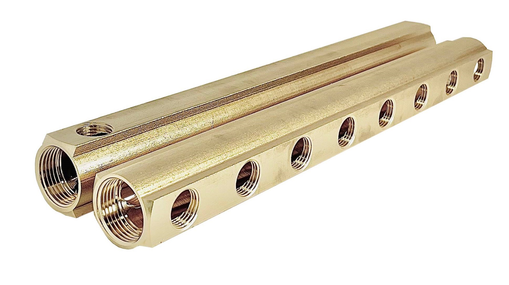 Изображение товара Коллектор распределительный Апогей 422019 1"x1/2" под плоское уплотнение 8 выходов латунь
