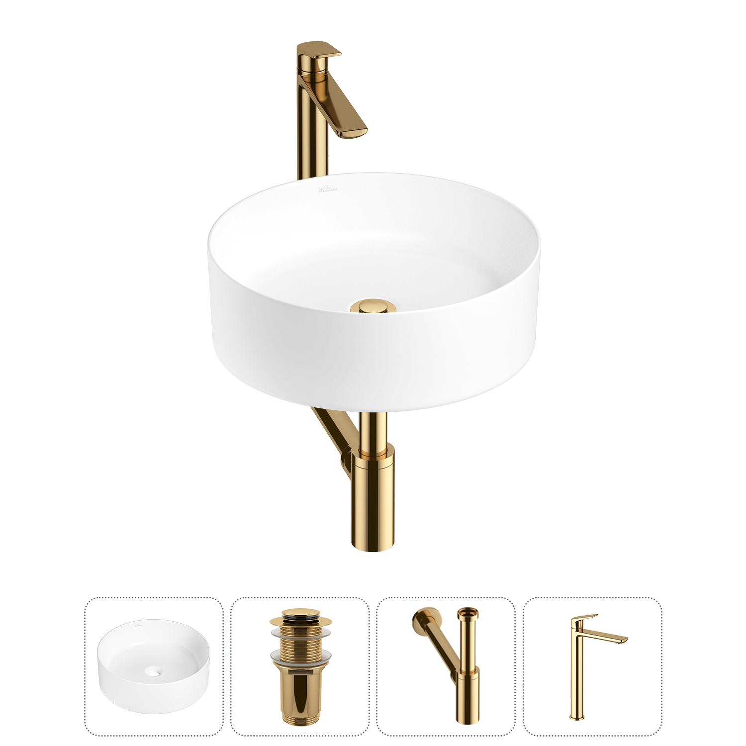 Изображение товара Раковина Wellsee Belle Spa 38см 4 в 1 с комплектом золото