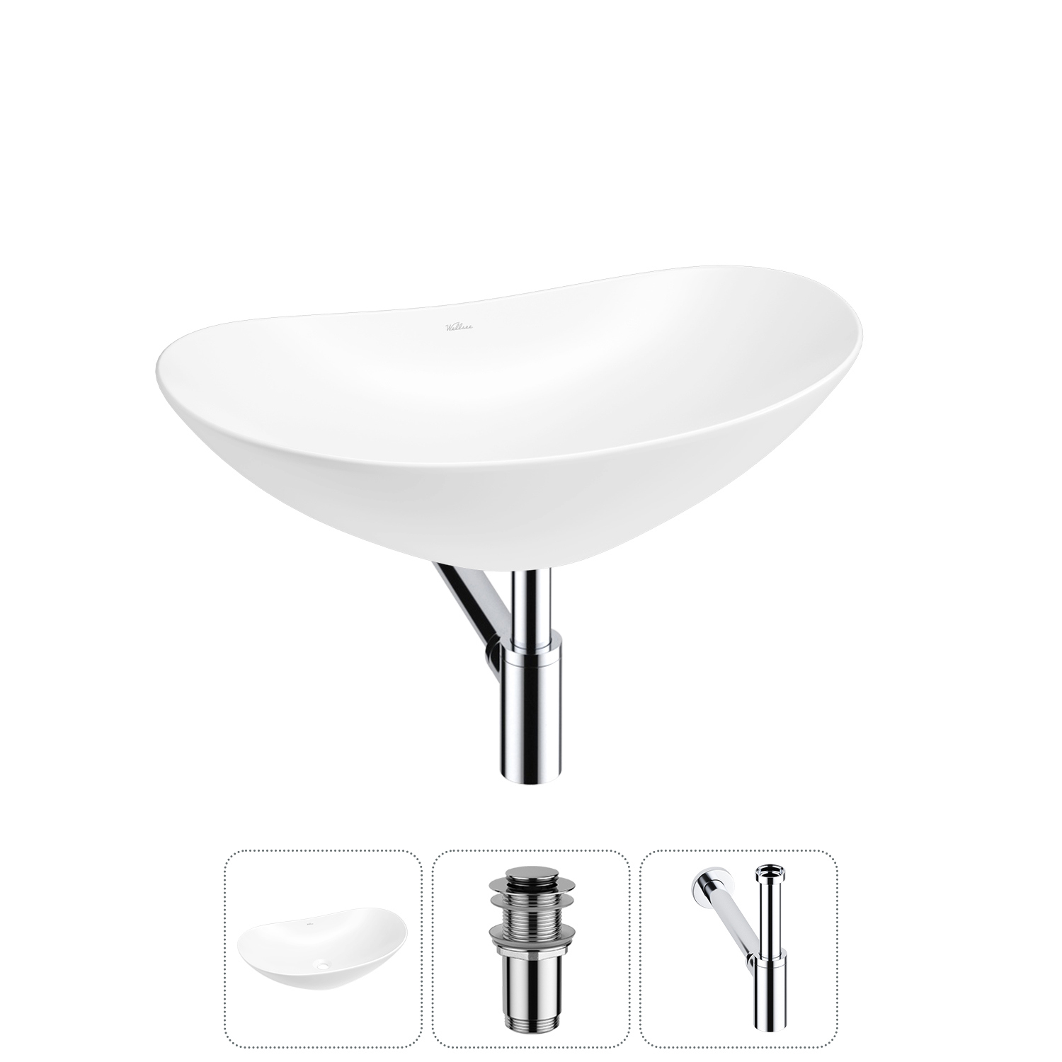 Изображение товара Раковина Wellsee Carefree Dove 43 см керамическая 3 в 1 с сифоном и донным клапаном
