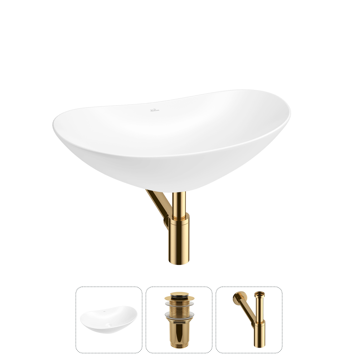 Изображение товара Раковина Wellsee Carefree Dove 43 см 3 в 1 с сифоном и донным клапаном