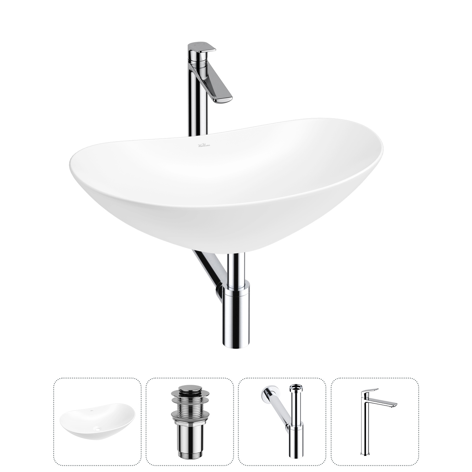 Изображение товара Раковина Wellsee Carefree Dove 53х33 см с сифоном и смесителем