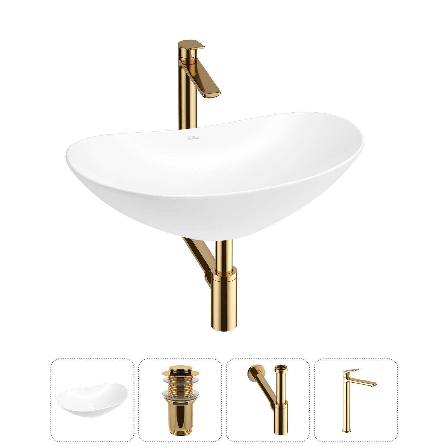 Изображение товара Раковина Wellsee Carefree Dove 53 см 4 в 1 с сифоном, смесителем и клапаном