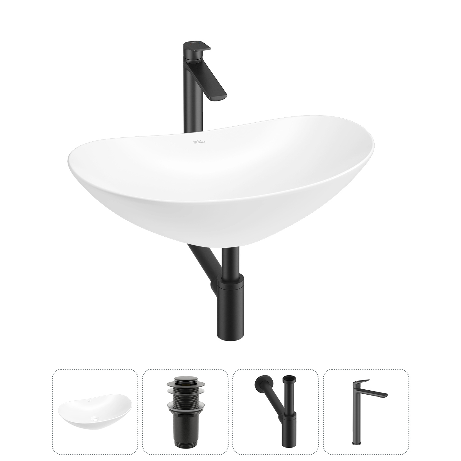 Изображение товара Раковина Wellsee Carefree Dove 60 см 4 в 1 с сифоном и смесителем Польша