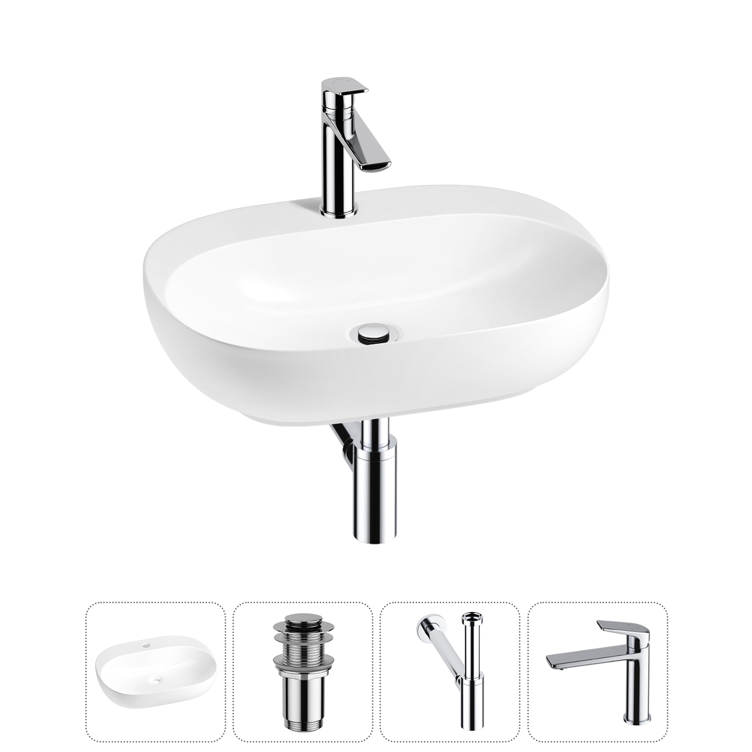 Изображение товара Раковина Wellsee Pro Line 20212429R 53 см с донным клапаном и сифоном