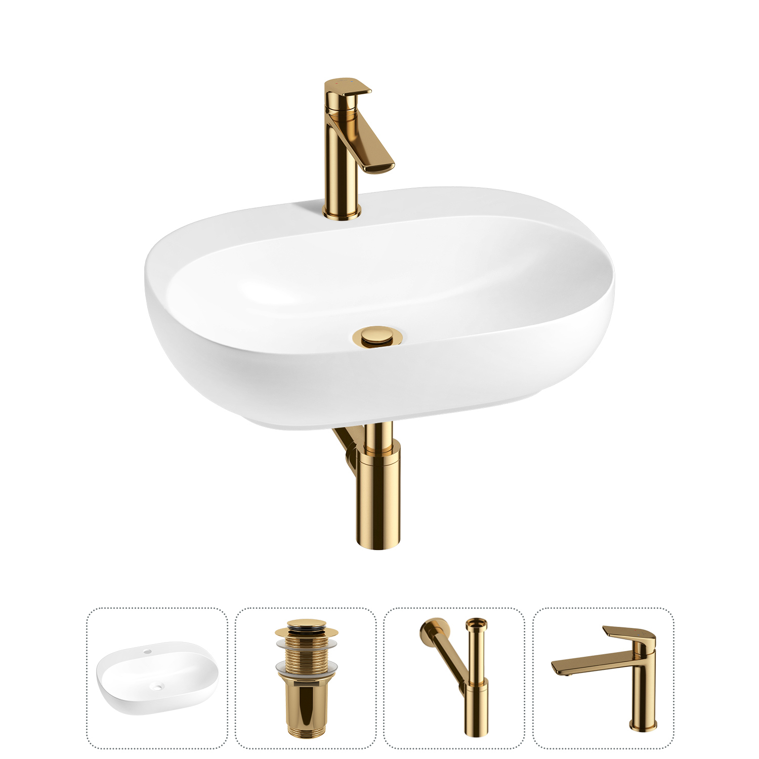 Изображение товара Раковина Wellsee Pro Line 20212431R с сифоном смесителем 4 в 1 белая