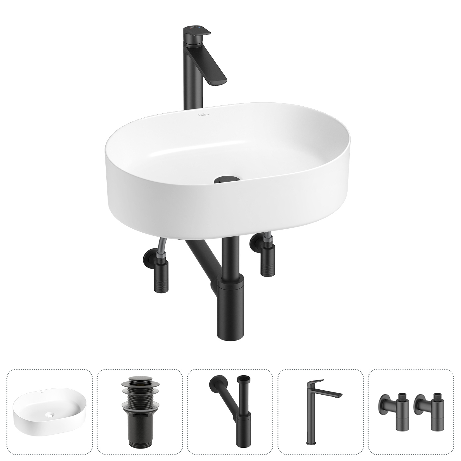 Изображение товара Раковина Wellsee belle spa 20212518R 50см цвет раковина 5 в 1: д/к, сифон, смеситель, вентили