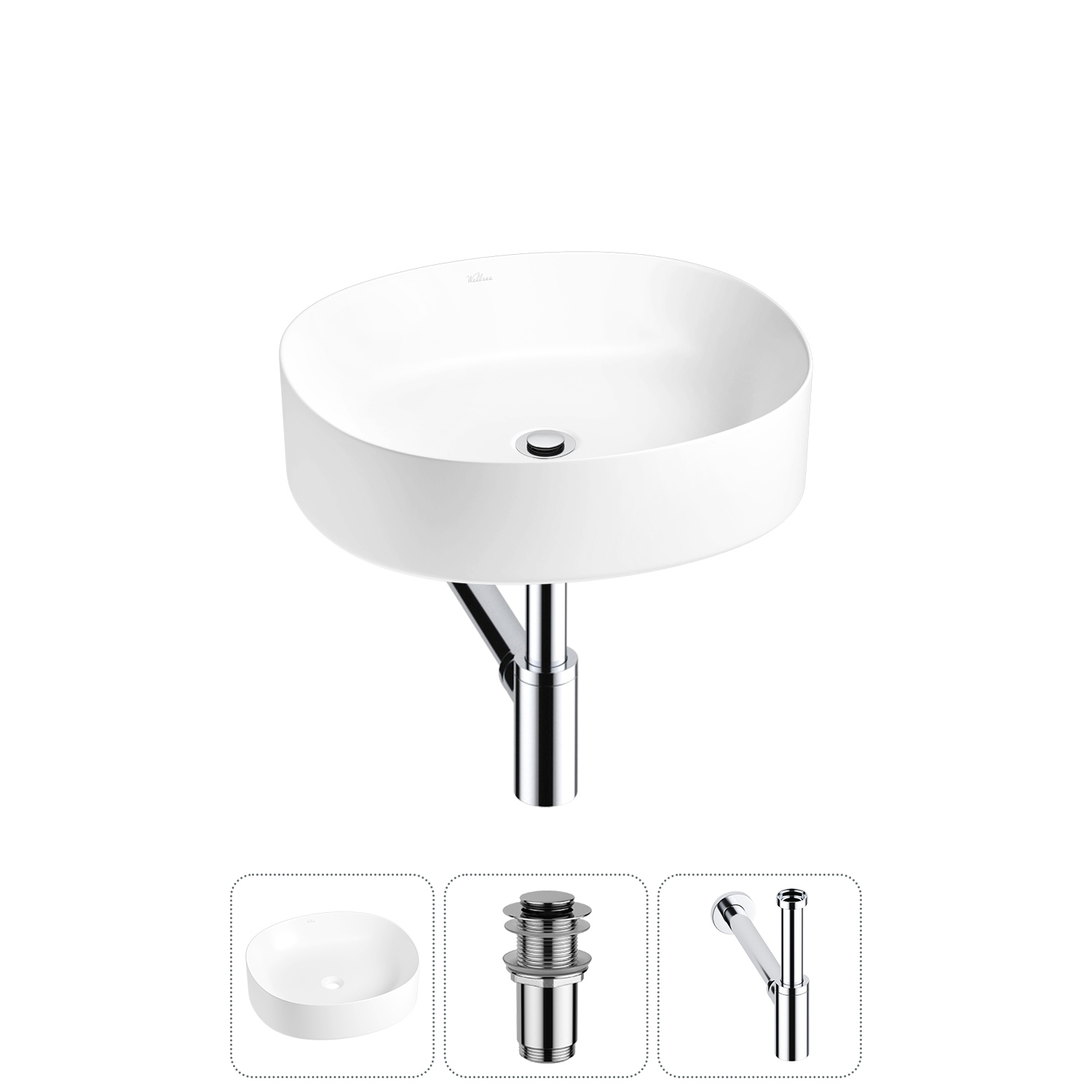 Изображение товара Раковина Wellsee Belle Spa 2.0 45 см белая комплект сифона и клапана