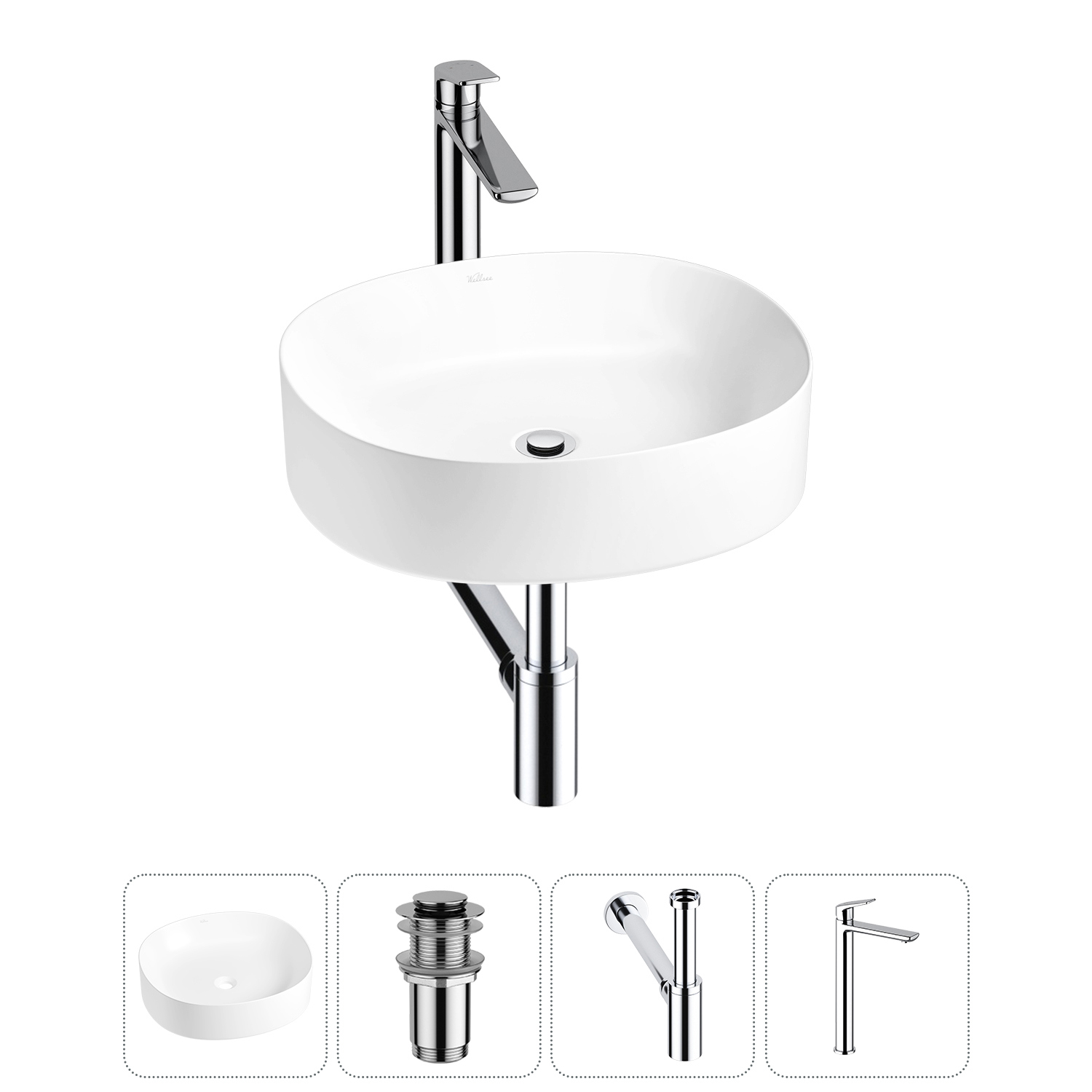 Изображение товара Раковина Wellsee belle spa 2.0 20212529R 45см цвет раковина 4 в 1: д/к, сифон, смеситель