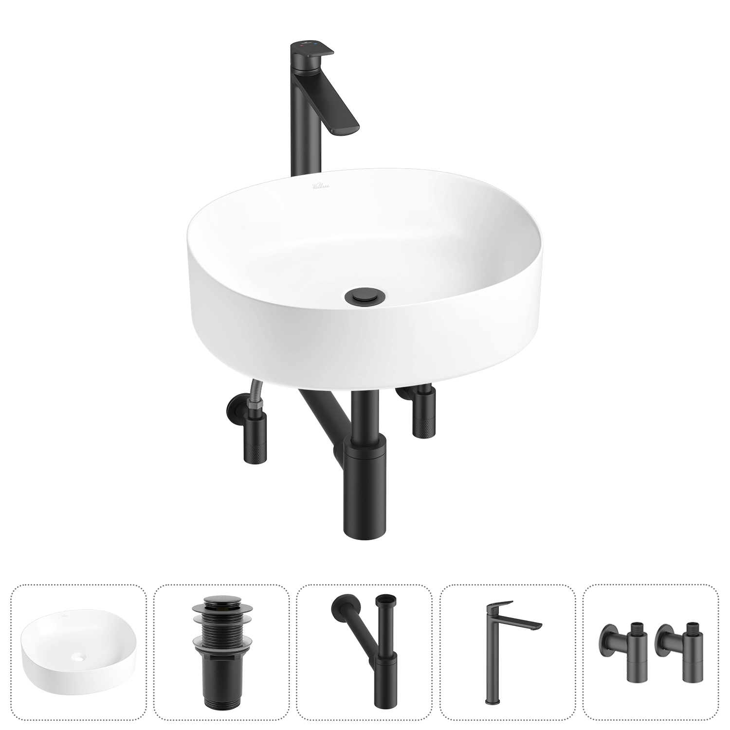 Изображение товара Раковина Wellsee belle spa 2.0 45 см комплект с сифоном и смесителем