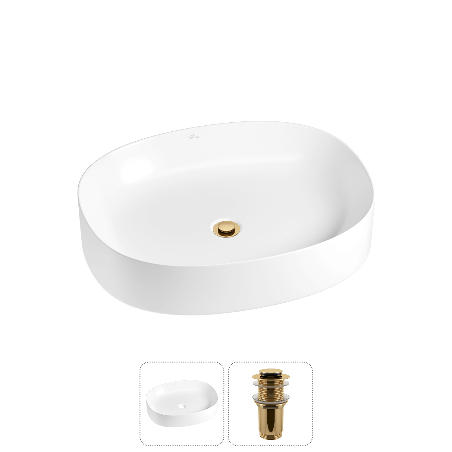 Изображение товара Раковина Wellsee Belle Spa 2.0 55 см керамическая с донным клапаном золото
