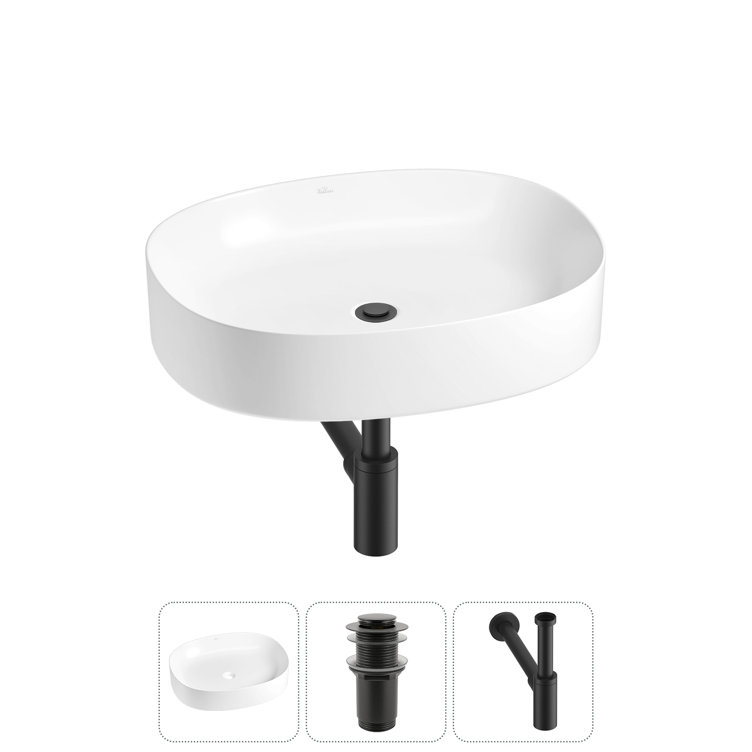 Изображение товара Раковина Wellsee Belle Spa 2.0 55 см керамическая 3 в 1 с сифоном и донным клапаном