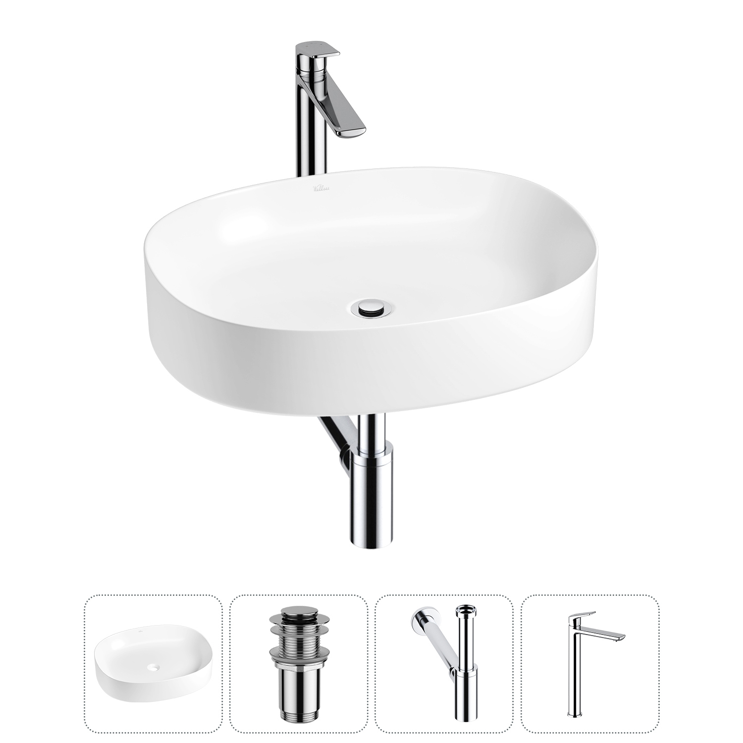 Изображение товара Раковина Wellsee Belle Spa 2.0 55см с комплектом сифона и смесителем