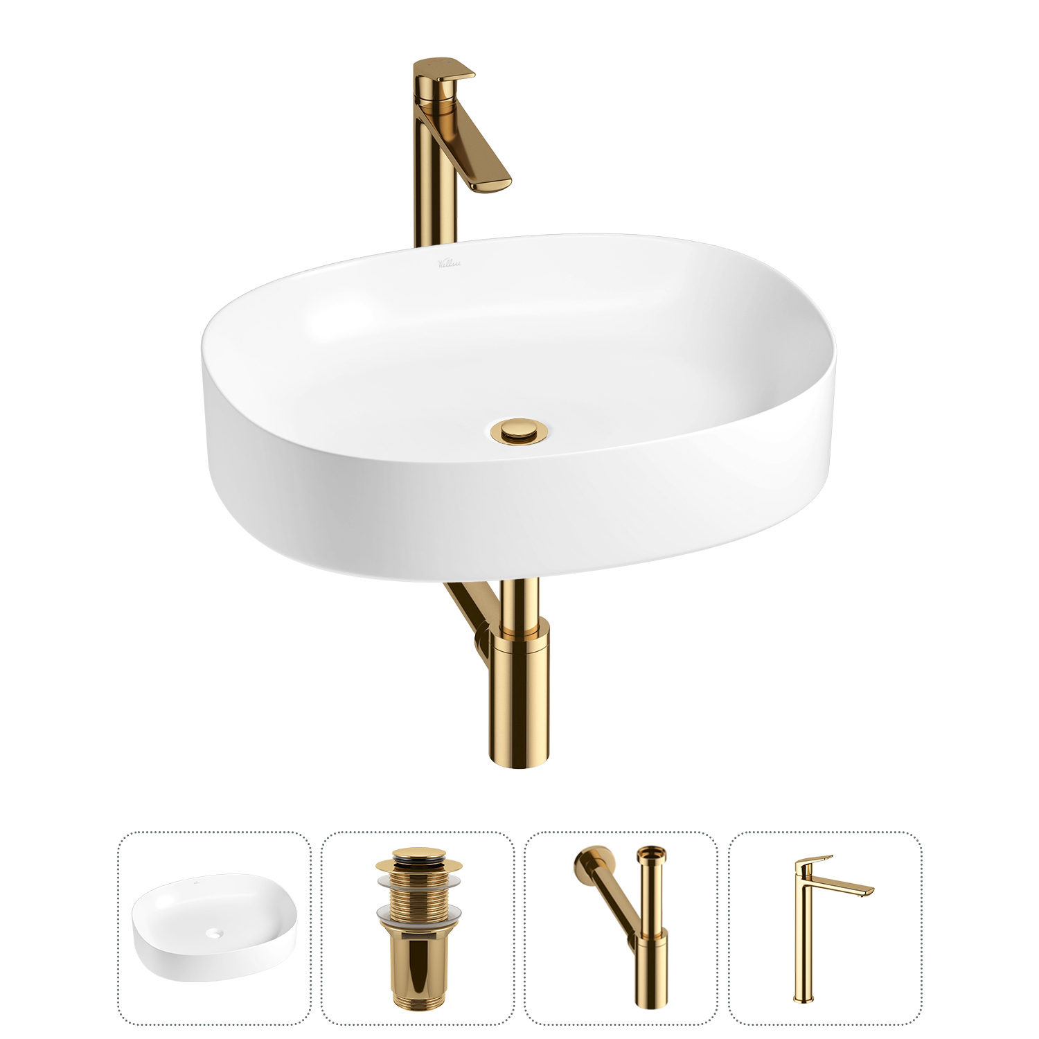 Изображение товара Раковина Wellsee Belle Spa 2.0 55 см с комплектом золото, глянцевый белый