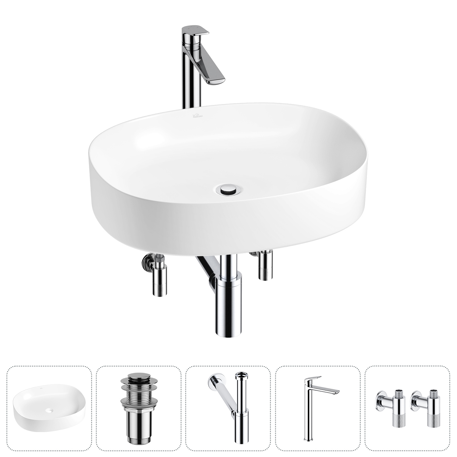 Изображение товара Раковина Wellsee belle spa 2.0 55 см комплект комплект 5 в 1 для ванной