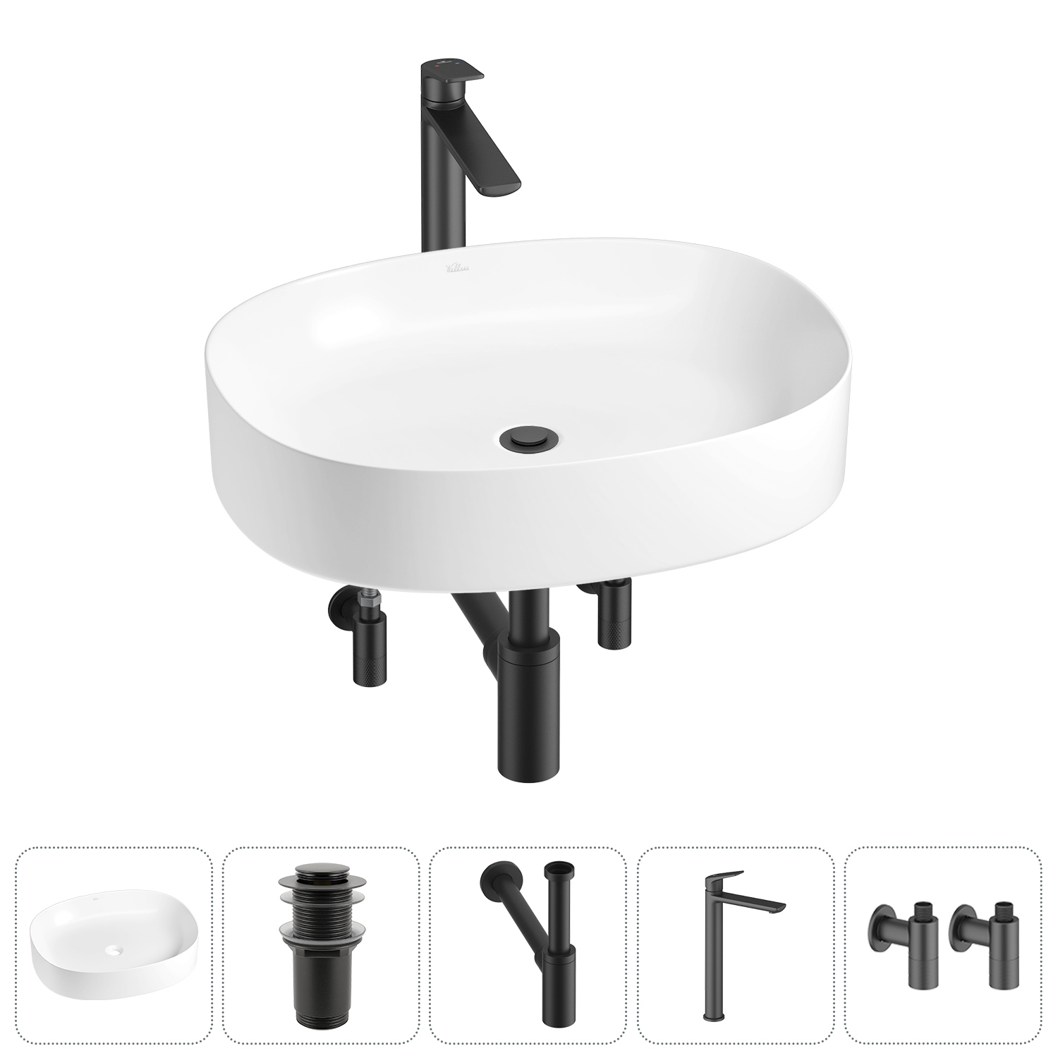 Изображение товара Раковина Wellsee Belle Spa 2.0 55см комплект с сифон смеситель вентиль