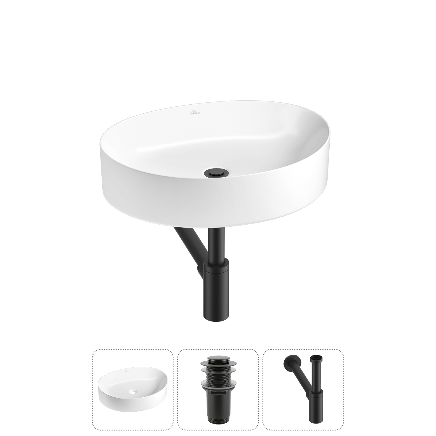 Изображение товара Раковина Wellsee Belle Spa 2.0 50 см глянцевая из RefCeram® с донным клапаном и сифоном