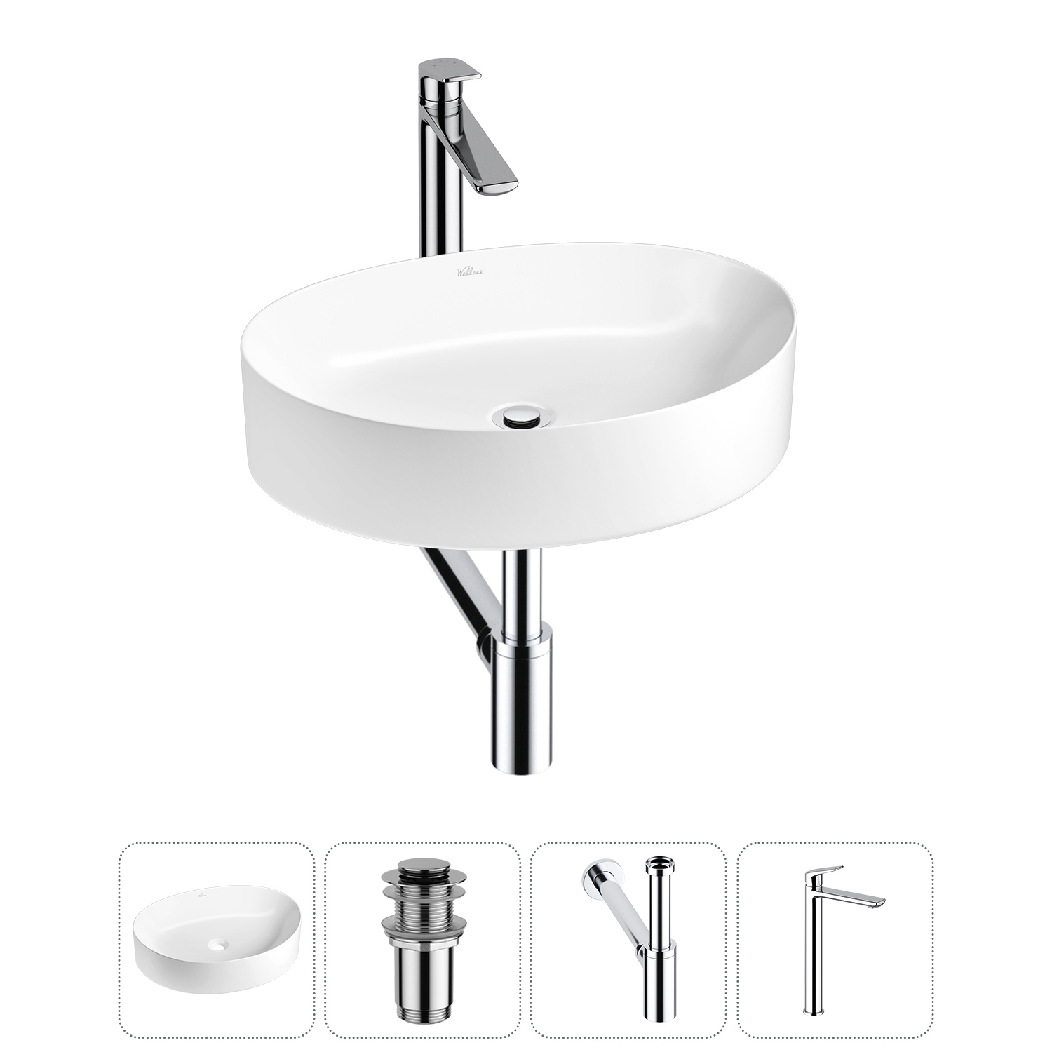 Изображение товара Раковина Wellsee belle spa 2.0 50 см с комплектом сифона и смесителем в белом цвете