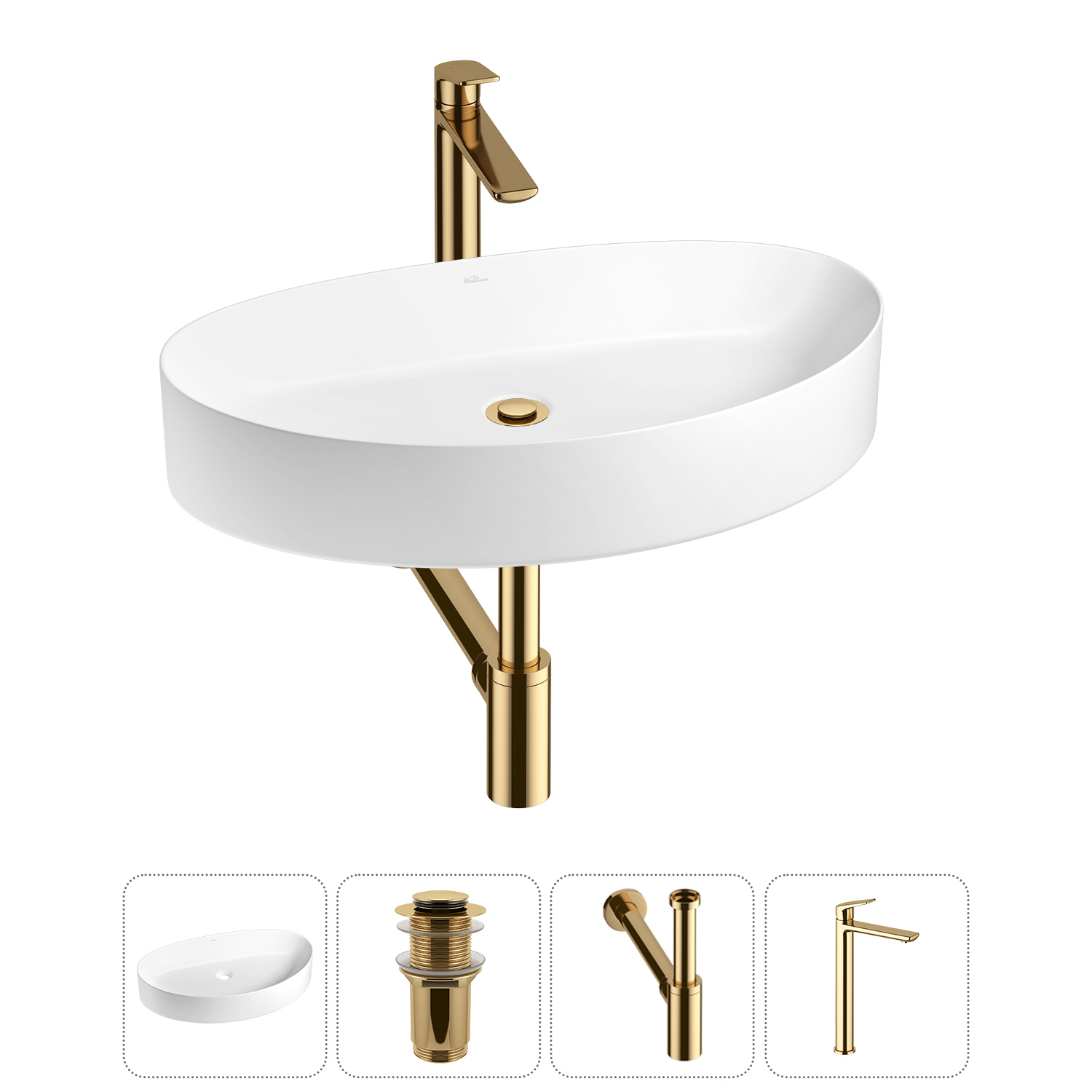 Изображение товара Раковина Wellsee Belle Spa 2.0 65 см с сифоном и смесителем золото