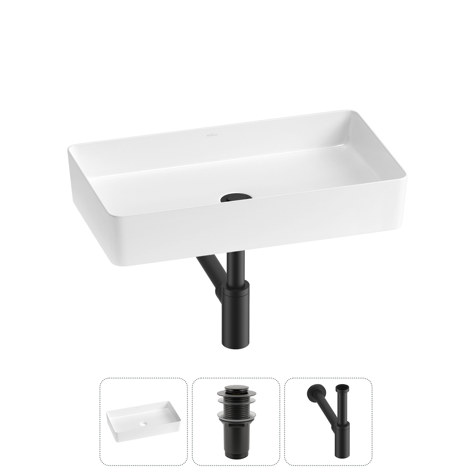 Изображение товара Раковина Wellsee freedom 2.0 60 см белая керамическая с сифоном и клапаном