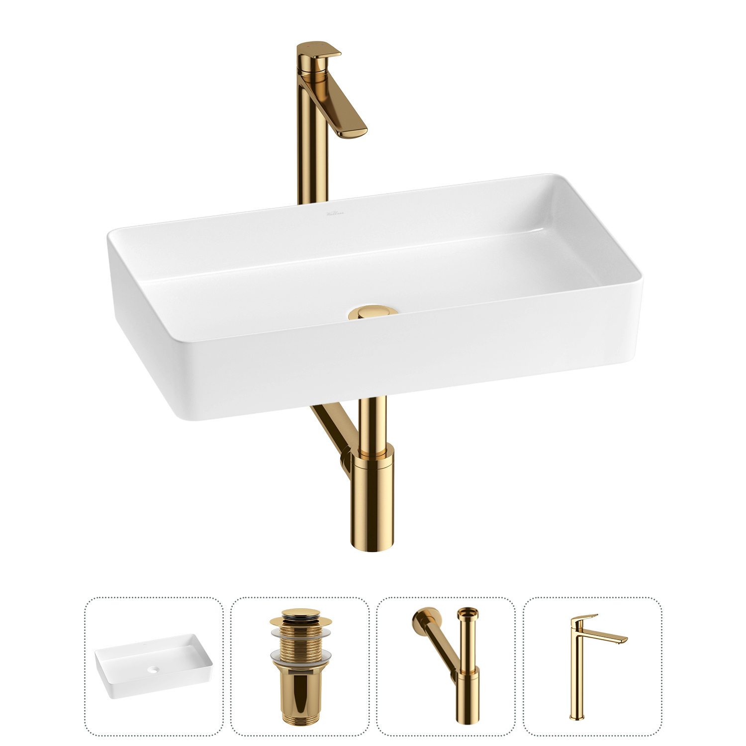 Изображение товара Раковина Wellsee freedom 2.0 20214545R 60см комплект с сифоном и смесителем