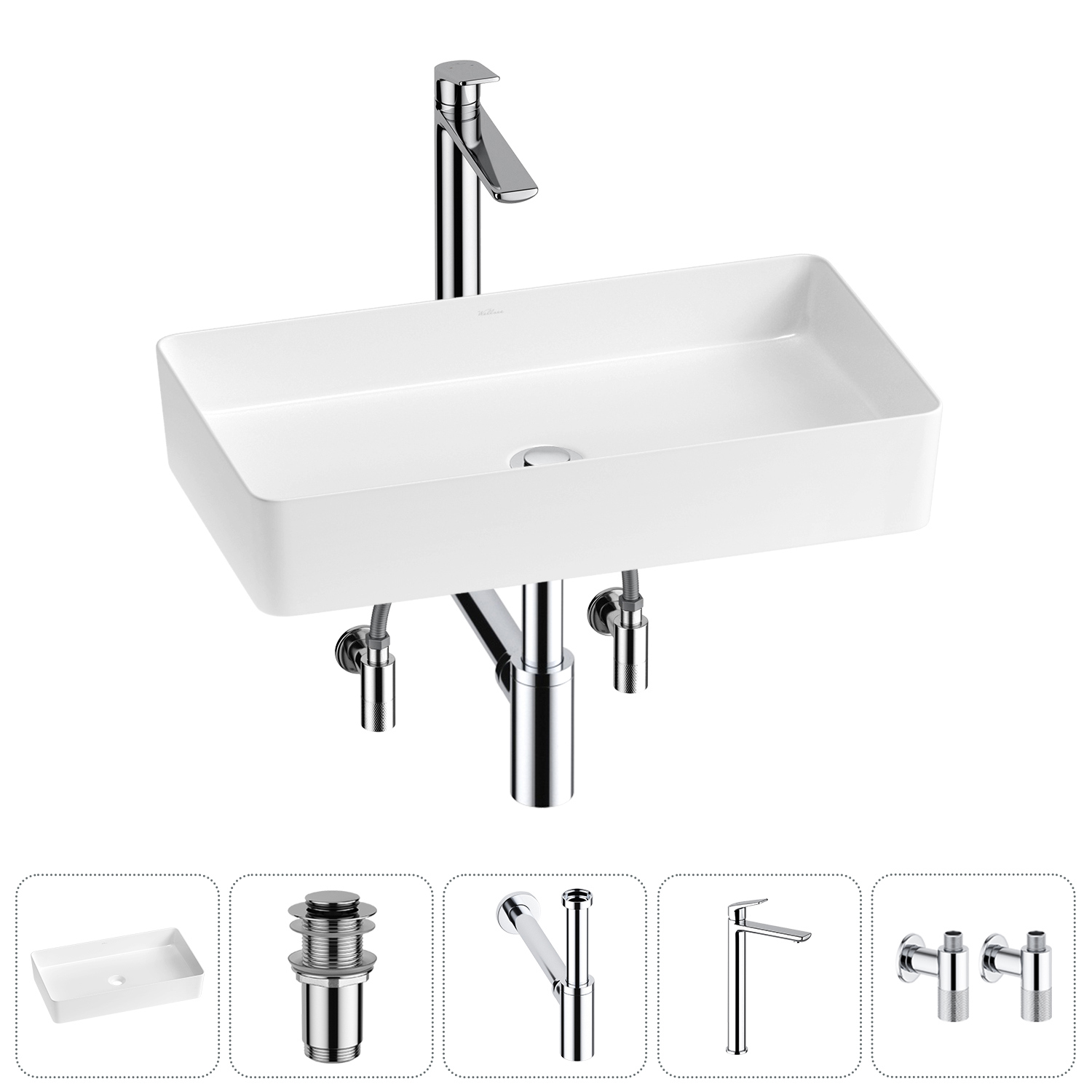 Изображение товара Раковина Wellsee FreeDom 2.0 60 см комплект включает сифон смеситель вентиль