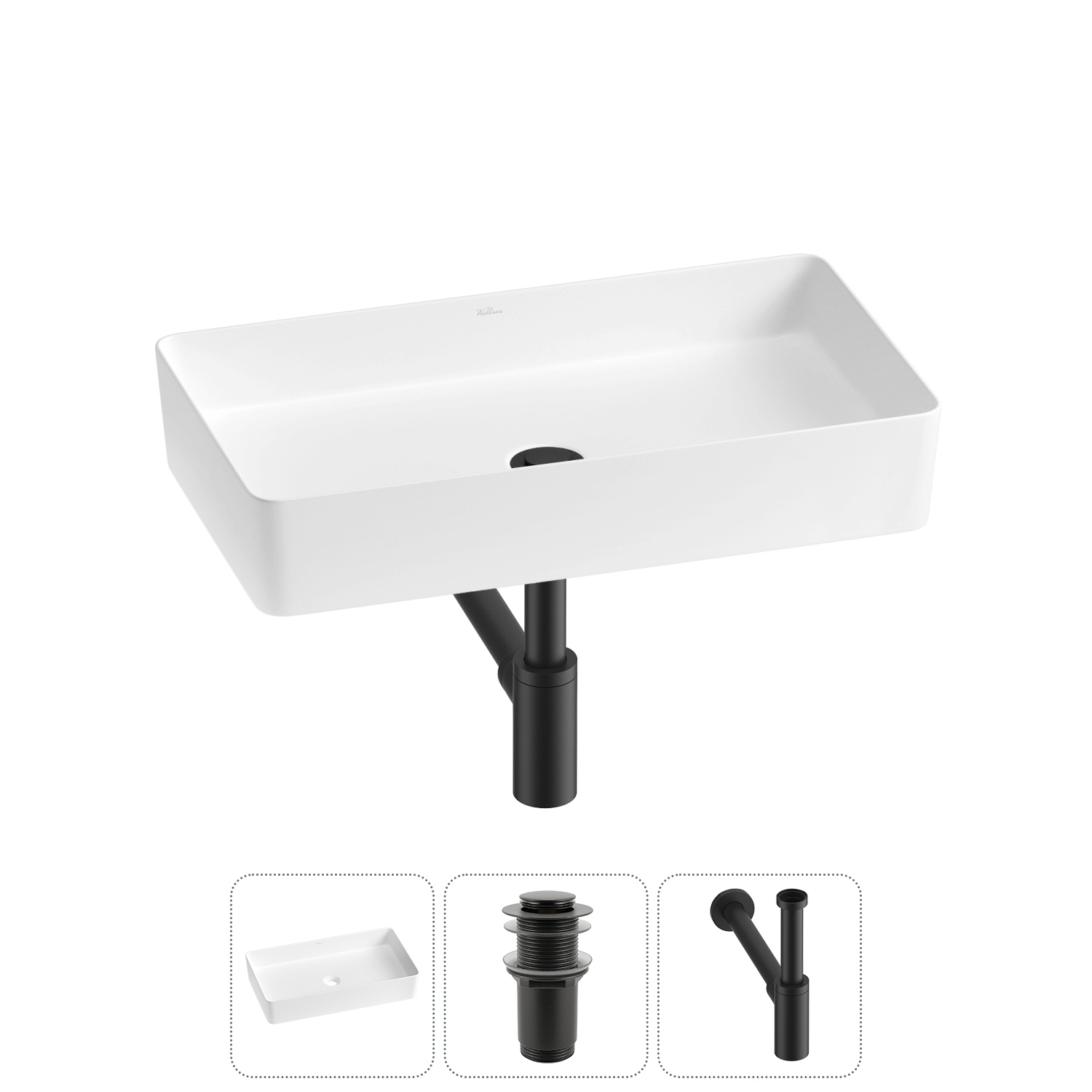 Изображение товара Раковина Wellsee freedom 2.0 60х34 см матовая белая с сифоном и клапаном