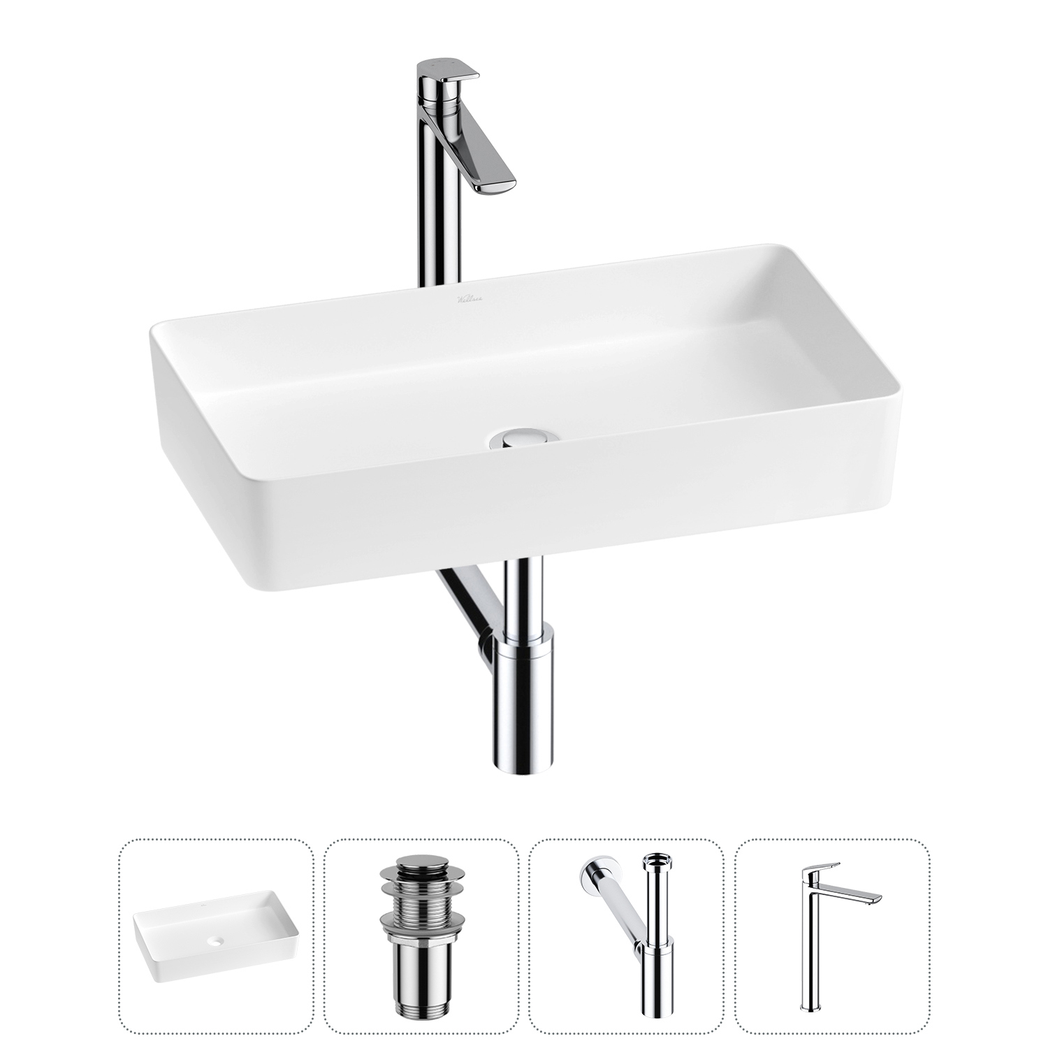 Изображение товара Раковина Wellsee Freedom 2.0 60 см 4 в 1 с сифоном и смесителем