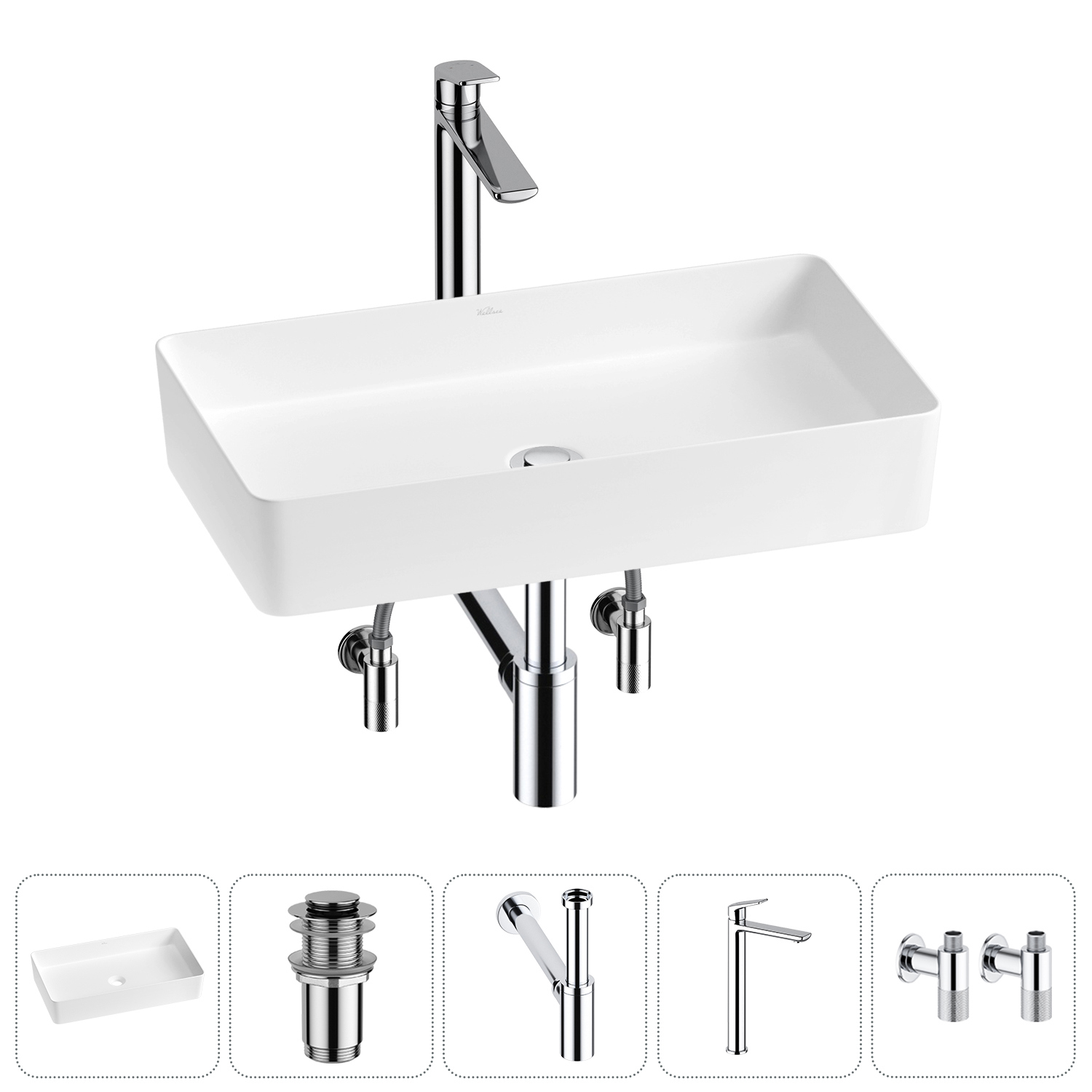 Изображение товара Раковина Wellsee freedom 2.0 60 см с комплектом 5 в 1 современный дизайн