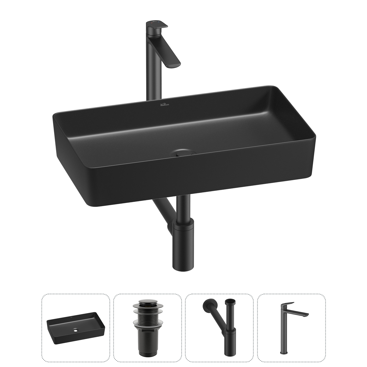 Изображение товара Раковина Wellsee freedom 2.0 20214574R 60см цвет раковина 4 в 1: д/к, сифон, смеситель