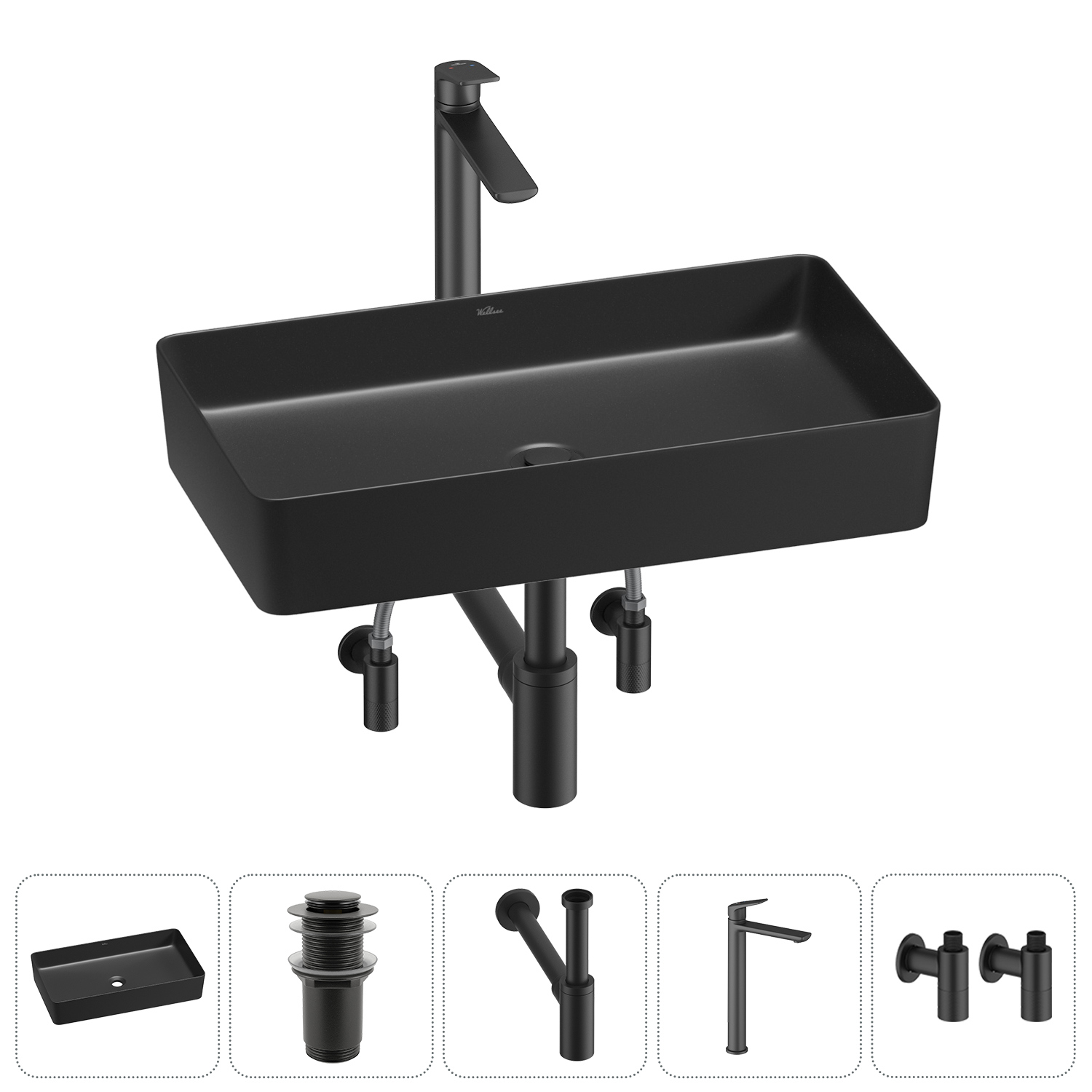 Изображение товара Раковина Wellsee freedom 2.0 20214577R 60см цвет раковина 5 в 1: д/к, сифон, смеситель, вентили