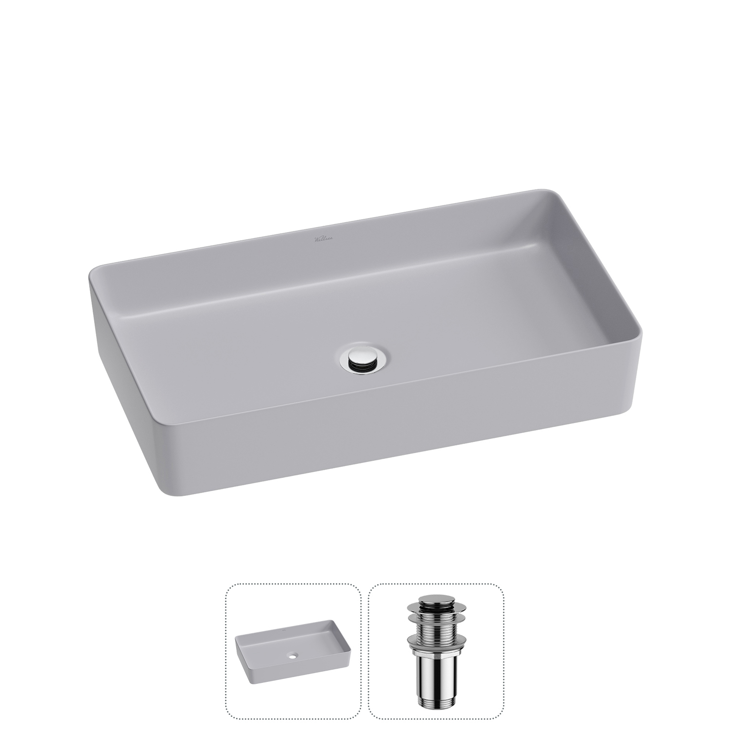 Изображение товара Раковина Wellsee freedom 2.0 60 см керамическая прямоугольная серый матовый
