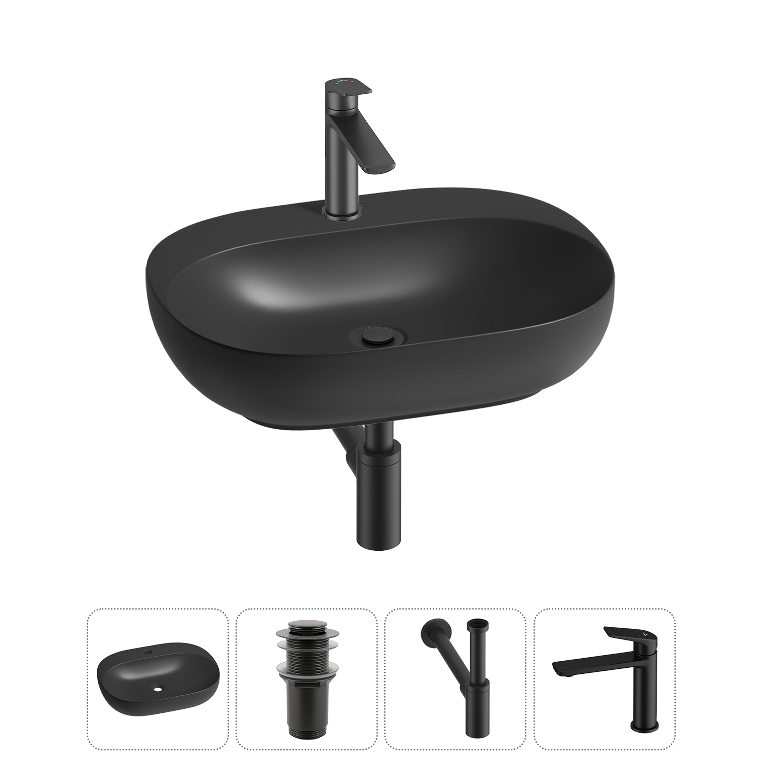 Изображение товара Раковина Wellsee pro line 20212444R 53см черная с комплектом