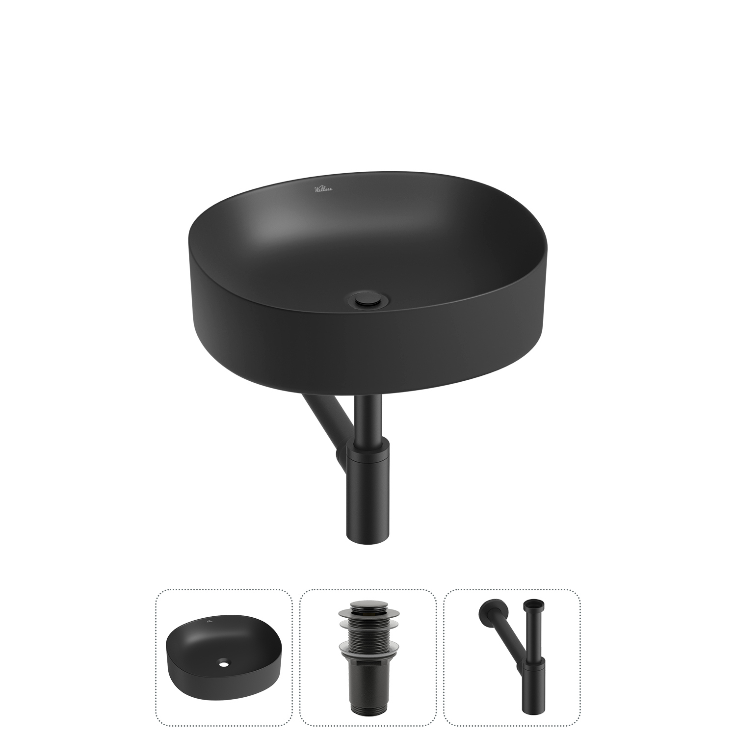 Изображение товара Раковина Wellsee Belle Spa 2.0 20212541R 45см матовая черная с сифоном и клапаном