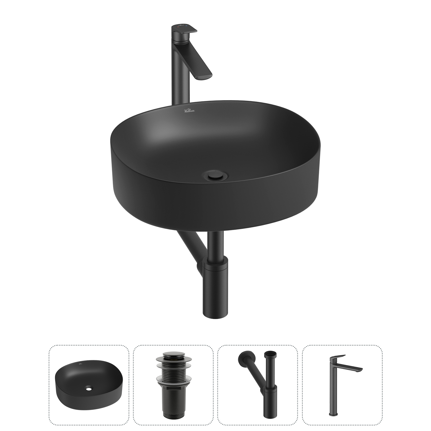 Изображение товара Раковина Wellsee belle spa 2.0 20212544R цвет черный 45 см с сифоном и смесителем