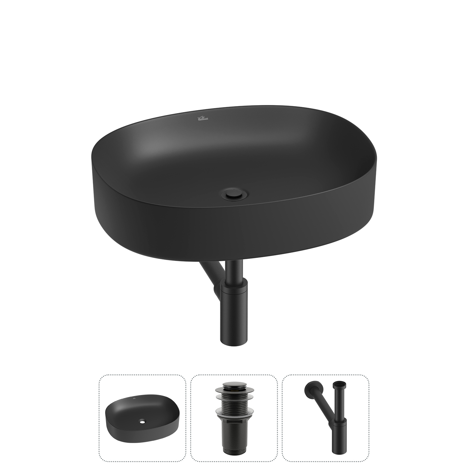 Изображение товара Раковина Wellsee Belle Spa 2.0 55 см матовая черная с сифоном и клапаном