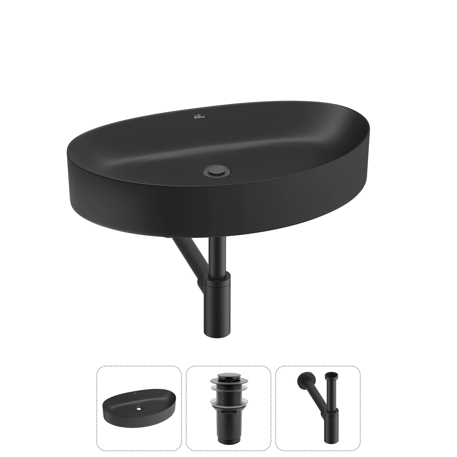 Изображение товара Раковина Wellsee belle spa 2.0 20212625R 65см черная матовая 3 в 1 с сифоном и клапаном