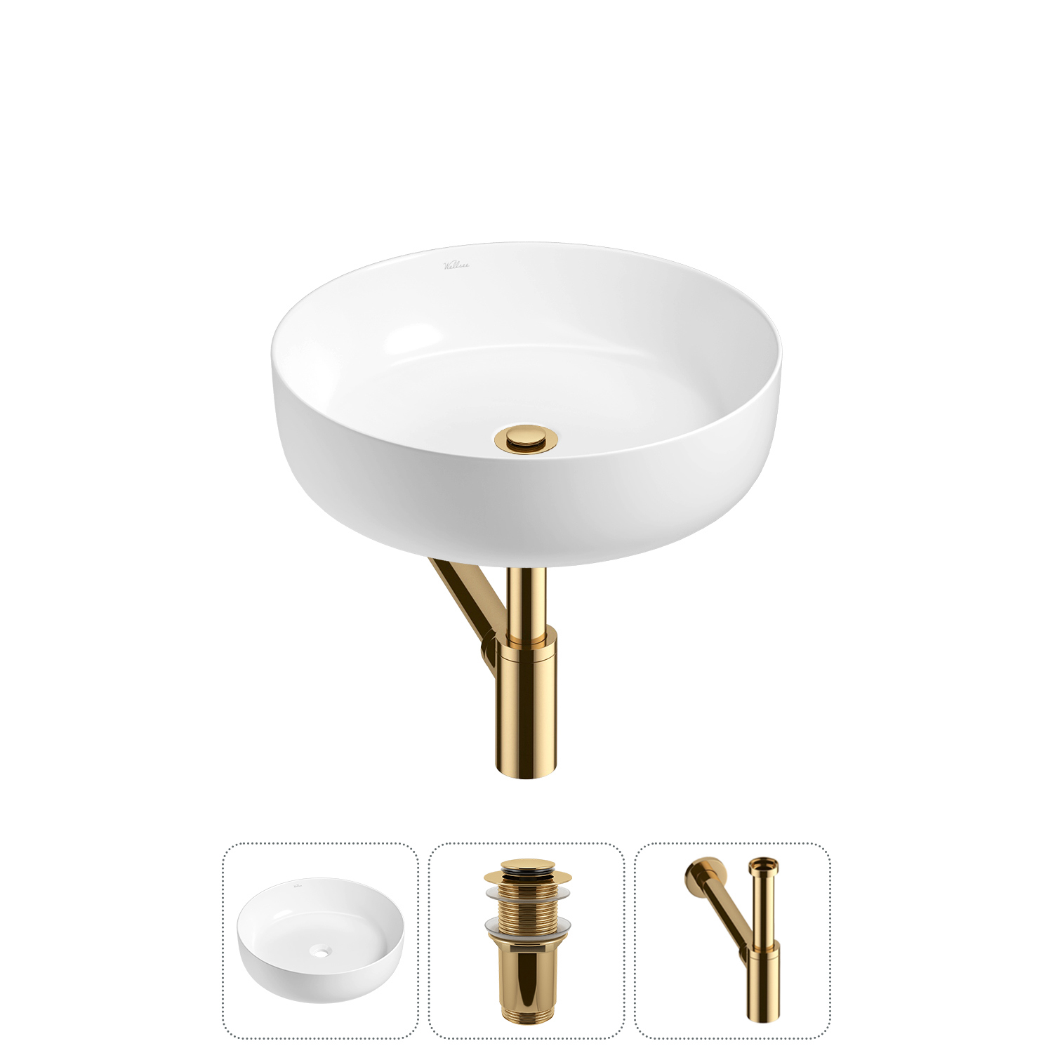 Изображение товара Раковина Wellsee belle spa 3.0 45 см с донным клапаном и сифоном золото